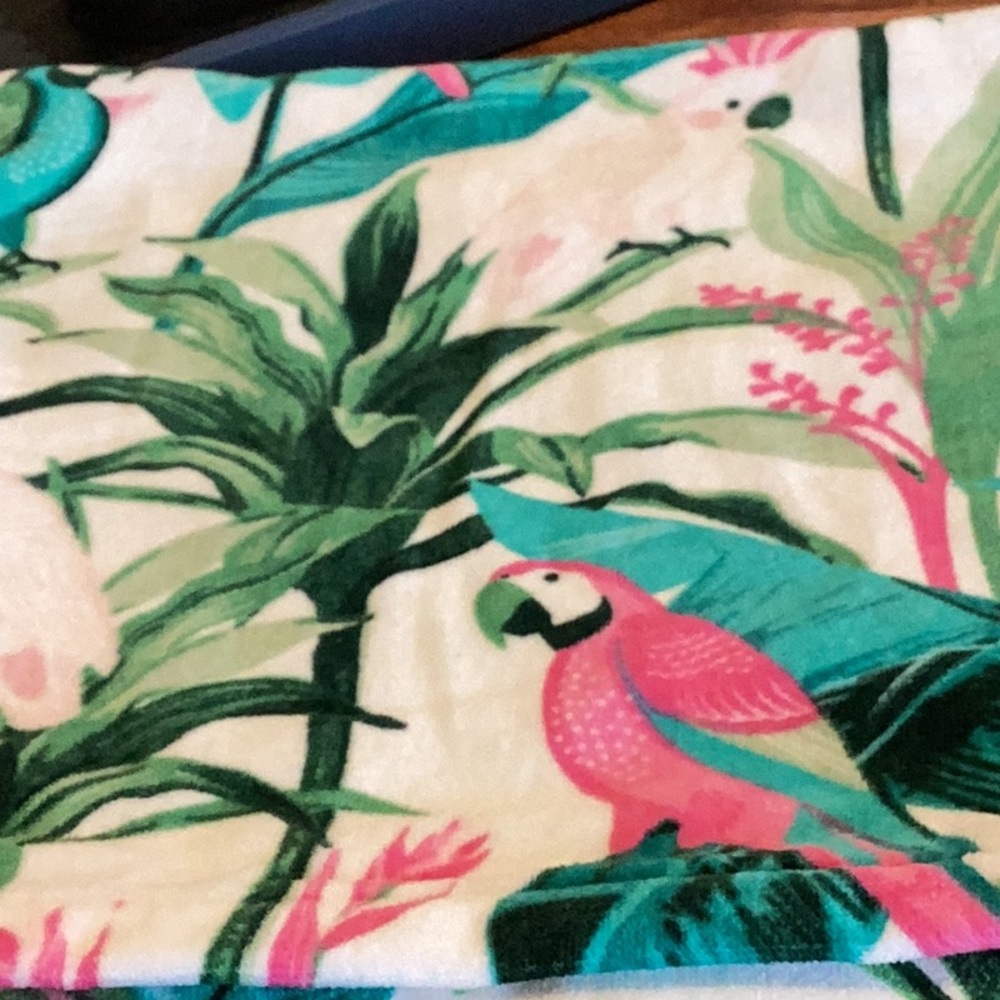 Tropical Parrot Bird Beach Towel - Pink and Green